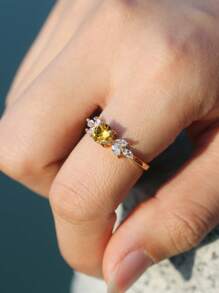 1 Chiếc nhẫn Cubic Zirconia thời trang dành cho phụ nữ dùng để trang trí tiệc cưới, đính hôn, kỷ niệm, quà tặng ngày lễ tình nhân - Màu vàng - Xem 3