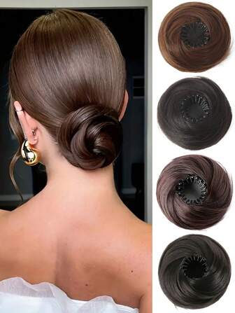 Elegant Women's Hair Bun, Hair Extension -10cm (4 Inches) Extendable Synthetic Hair, With Clips, Heat-Resistant Fibers, Suitable For All Hair Types, Adjustable Design, Suitable For All Women's Daily Wear And Party Hair Accessories ﻿