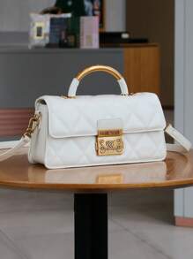 Bolso de mano de mujer 2025 de rejilla de ratán con diseño romboidal, bolso de tote versátil y elegante, bolso cruzado cuadrado exquisito, bolso de hombro minimalista - Multicolor - Ver 10