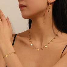 TONSI 1 套时尚奢华钛钢水晶圆盘耳环，女士日常配饰