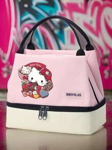 Sanrio 1 szt. Torba na lunch Hello Kitty, wielokrotnego użytku, modna, przenośna, izolowana torba chłodząca w stylu Preppy ze stałym paskiem na ramię, zapięcie na zamek błyskawiczny, do biura, szkoły, na piknik, na plażę, do szkoły, niezbędne