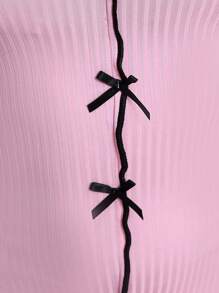 Ribbed Bowknot Decor Sexy Slim Fit Solid Color Slip Dress/Sleepwear, Comfortable For Home/Outdoor Wear, Summer