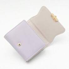 A Purple Short Wallet 2025 Spring Fresh Solid Color Buckle Folding Can Be Expanded Gift High Texture Student Hand Bag Daily Household Storage Bag Bank Card Documents Multi-Functional Wallet Purse Wallet Mini Wallet Small Wallet