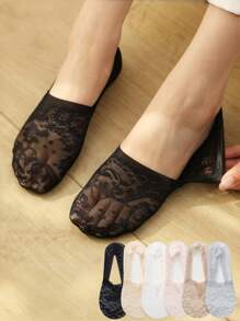 6 pares de calcetines tipo barco, ligeros y transpirables, con estampado floral de encaje, para mujer, calcetines invisibles para primavera/verano