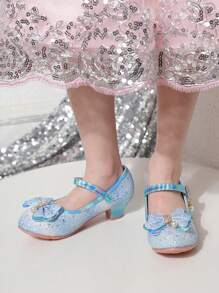1 Pair Girls Crystal High Heel Princess Shoes, Suitable For Spring, Summer And Autumn - Blue - View 4