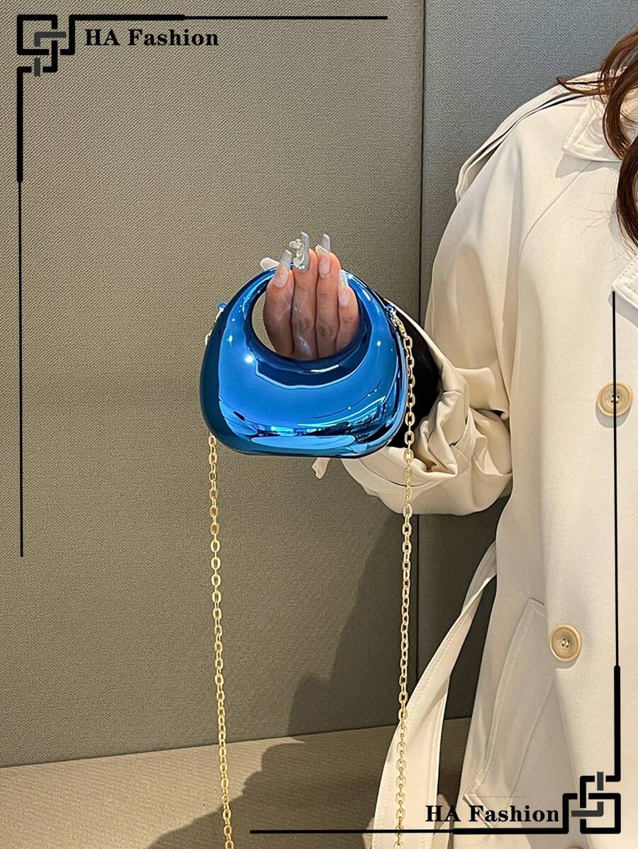 亚克力新月盒形手提包，时尚百搭链条单肩斜挎包，适合口红、耳机等。