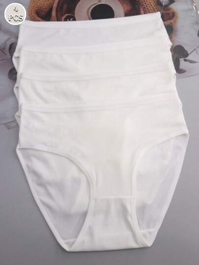 4pcs Women White High Waist Breathable Cute Comfortable Sports Briefs