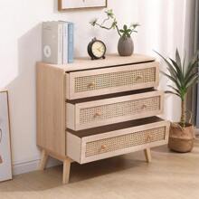 3-Drawer Ratten Bedroom DresserChest Of Drawer Storage Organiser Unit Round Wood Handle Natural - Natural1 - View 6