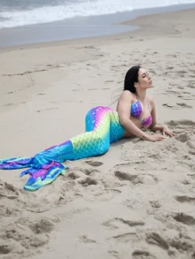 Carolina Barros In hoa Vảy cá Bộ Bikini Tam giác Bras & Đáy bikini & Đuôi nàng tiên cá Váy che 3 mảnh Bộ đồ tắm - Nhiều màu - Xem 4