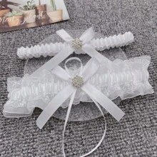 复古海军蓝新娘婚礼长筒袜搭配性感蕾丝吊袜带、水钻网状腿带和白色公主蕾丝大腿环，角色扮演和节日礼物 - color - 查看 8