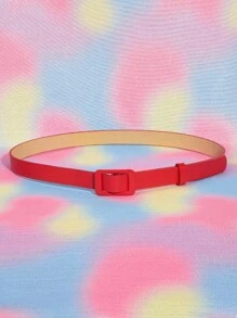 1 pieza Cinturón casual de moda de unicolor simple de piel de PU con hebilla rectangular para verano, escuela, otoño, Halloween - Rojo - Ver 2