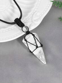 1 件可调节天然石水晶项链吊坠虎眼石玫瑰石英水晶石英黑绳缠绕项链男士青金石 G173 - Necklace - 查看 5