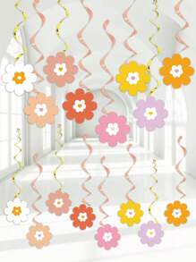 8 piezas Remolinos colgantes con flores de margarita de colores, decoración colgante para techo con recortes de flores de margarita, suministros de fiesta para decoraciones de cumpleaños con temática hippie, retro y bohemia - Multicolor - Ver 1