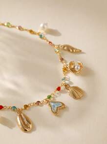 1 pieza Tobillera de estilo bohemio para mujer con cadena de circonita, colgante de concha y cola de pez, para uso personal o como regalo