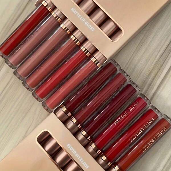 Conjunto de Gloss Labial Impermeável de Alta Pigmentação e Longa Duração em Veludo Nude, Conjunto de Maquiagem Pronto para Usar para Meninas