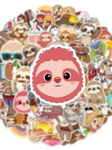 50PCS Cute Cartoon Sloth Stickers, Waterproof PVC Material, Suitable For Helmet Decoration, Scrapbooking, Car Decor, Party Decoration, Labels, Laptop, Luggage, Guitar, Water Bottle, Phone Case, Urban Youth Decoration