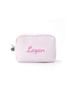 1 pezzo Borsa da viaggio, beauty case, borsa per accessori personalizzata con ricamo a strisce verticali quadrate, adatta per viaggi, scuola, dormitorio, bagno, necessità di casa, regalo per madre e moglie - Multicolore - Visualizzare 14