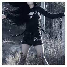 Women's Gothic Hoodie Crop Tops Long Sleeve Punk Black Rave Hood Outfit Festival Goth Aesthetic Emo Teens