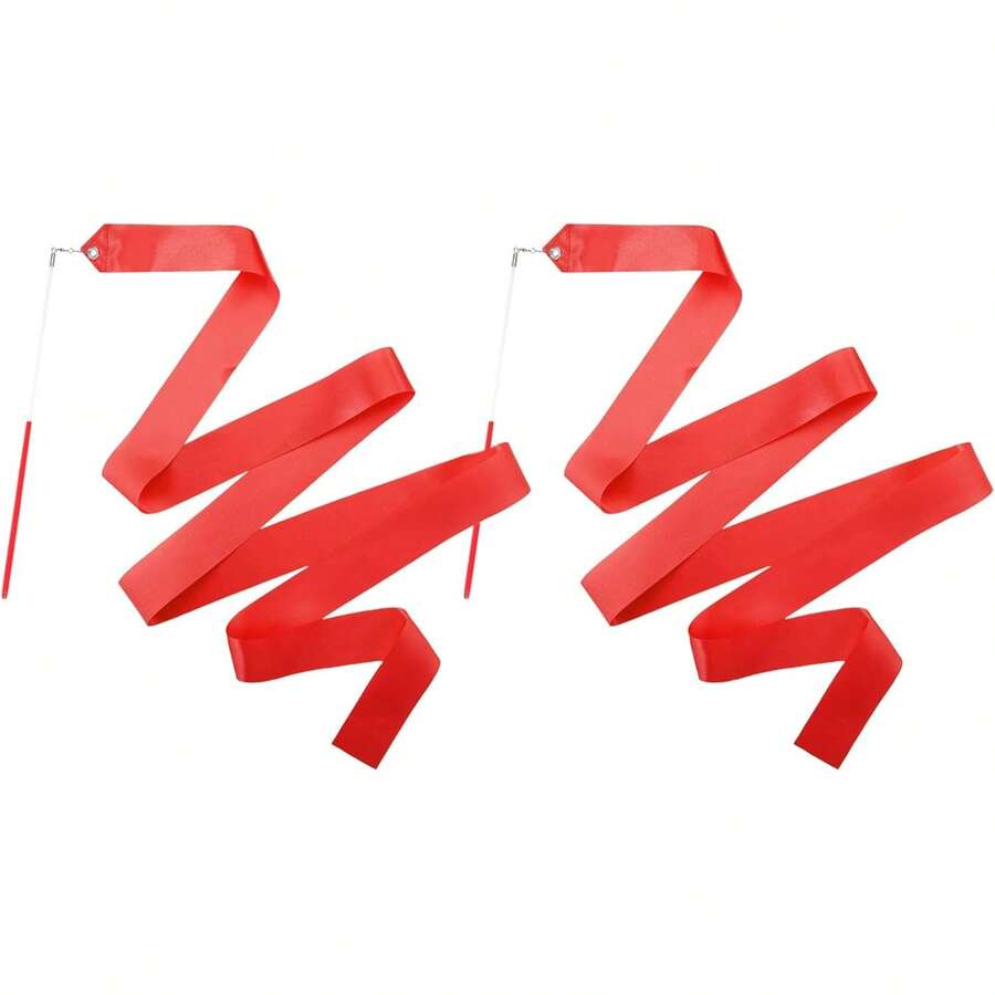 2 件/套 2 米纯色（紫色+粉色+海军蓝+天蓝色+浅黄色+金黄色+银色+深红色+渐变色+闪光）体操彩带，30 厘米杆，适用于韵律舞、艺术体操、舞蹈、才艺表演