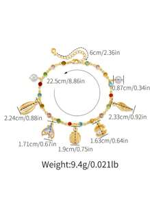 1 pieza Tobillera de estilo bohemio para mujer con cadena de circonita, colgante de concha y cola de pez, para uso personal o como regalo