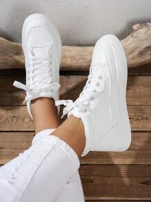 Zapatos blancos de moda, versátiles y cómodos, zapatos deportivos y para skate de unicolor universitario para exteriores