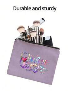 Polychrome Makeup Bag With Creative Patterns Related To The Nurse Theme, A Storage Bag With The Letter "Nurse", Which Can Store Medical , A Multifunctional Beauty Bag,Handbag, Coin Purse, Miscellaneous Storage, Medication Classification