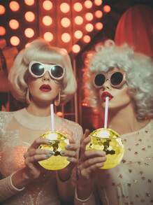 20盎司迪斯科球杯不倒翁迪斯科闪光球鸡尾酒杯银色球形杯带盖和吸管迪斯科酒杯饮用糖浆茶瓶适用于迪斯科酒吧派对用品 - 彩色 - 查看 7