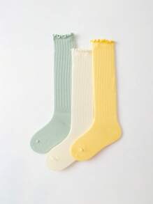 mini bala Kids' Breathable Cotton Socks, Sweat-Free Crew Socks, 3 Packs - Yellow-green Hue - View 2