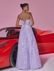 BluePlum Váy Maxi Chữ A Sequin Tương Phản Màu Tím Sang Trọng Thanh Lịch Cho Nữ, Váy Đầm Dự Tiệc Sang Trọng Gợi Cảm Hở Lưng Cho Tiệc Cocktail, Dạ Hội, Đám Cưới, Tốt Nghiệp (Đính Hạt Nhiều Màu), Váy Dự Tiệc Cưới, Váy Dạ Hội - Màu tím hoa cà - Xem 2