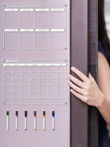 1 件白色每周/每月透明亚克力装饰冰箱贴，3D 磁性可擦写记事板，可重复使用计划板，适用于家居装饰学校用品，返校