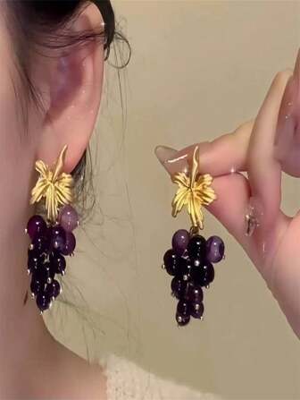 1 Pair Vintage Style Fresh Purple Grape Earrings