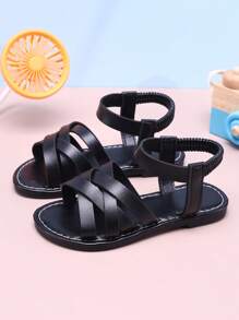 儿童舒适弹性交叉平底沙滩凉鞋，适合夏季