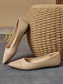 WHDXY 女士平底尖头一脚蹬休闲舒适工作鞋，适合全年办公室通勤 - 卡其色 - 查看 3