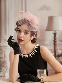 Vintage Single Bride Charming Hat With Retro Veil & Feather Trim - Unique Wedding Headpiece For Derby And Special Occasions, Available In Multiple Colors Halloween - Multicolor - View 6