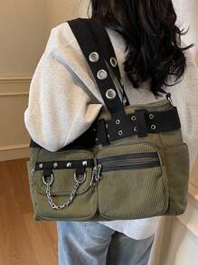 Autumn/Winter New Corduroy Simple Large Capacity Corduroy Shoulder Tote Bag For Women, Suitable For Travel, Fits Laptop And Clothes