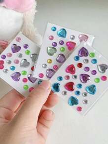 5/10pcs Random Color Mini Acrylic Rhinestone And Heart Shaped Decorative Stickers For Diary, Camera And Phone,Back To School - Multicolor - View 4