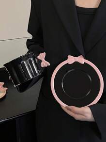 1 件蝴蝶结设计杯碟套装，高品质下午茶杯适合餐厅、客厅、咖啡馆和聚会 - 彩色 - 查看 7