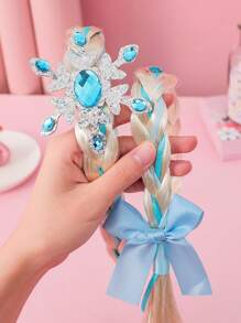 1pc Princess Blue Snowflake Braided Wig Headband, Cartoon Styling Accessory For Children Holiday Performance