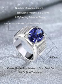 AIHUASI 1pc Luxury Vintage 925 Sterling Silver Wedding Engagement Rings For Men 14x10mm 5.6 Ct Oval Cut Sparkling Blue Tanzanite Fine Jewelry Valentines Gift - Silver - View 5