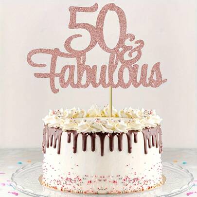 1 Pieza Decoración para tarta "50 y Fabulosa" con brillo Toppers para tartas de 50 cumpleaños Feliz 50 cumpleaños Palillo para tarta de 50 aniversario de bodas Suministros y decoraciones para tartas de fiesta