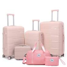 6pcs Set PP Zipper Fashion Travel Trolley Suitcase Unique Highly-Rated Luggage With Spinner Wheels + Travel Bag, Suitable For Teens, Casual Outdoor, Athletic, Vacation, Travel, Graduation Gifts, Birthday Outfit Accessories