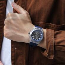Megir 2025 Square Dial, Luminous Hands, Multifunction, Waterproof, Fashion Men's Watch, Accurate Timing And Design Gift - 藍色 - 查看 3