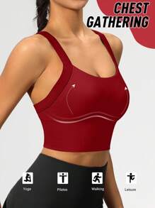 Seamless High-Elasticity And High-Support Sports Bra,Women Underwear Detachable Chest Pad With Cross-Strap Design,Women's Fitness Solid Color Simple Yoga Bra,Women Soft And Comfortable Sports Tops ,Multi-Color Options (Black/Brown/Blue/Hot Pink/Gray/Red) - Màu Đỏ Sâu - Xem 3
