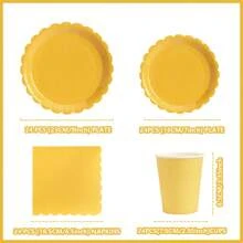 Yellow Flower Petals Design Disposable Paper Plates & Napkins, Enough For 24 Guests, Suitable For Birthday, Wedding, Party, And Family Picnics