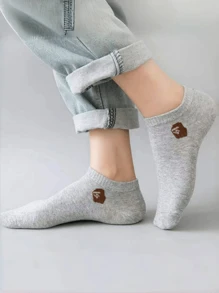 6 Pairs Men's Basic Ape Head Pattern Ankle Socks, Simple Design For All Seasons - Multicolor - View 2