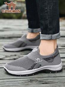 Herren Anti-Rutsch weiche Sohle Lässig Sportschuhe, atmungsaktive Mesh runde Zehenform Slip-On Walkingschuhe