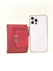 Nuevo monedero compacto con botón a presión para mujer, sofisticado, de piel sintética PU suave, billetera plegable, monedero, estuche para tarjetas, de color rojo, minimalista y práctico, monedero miniatura, pequeño monedero para mujer