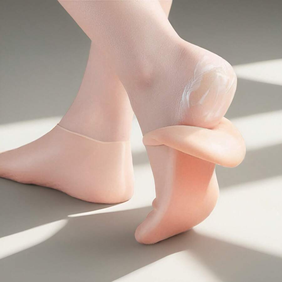 1 Pair Of Apricot-Colored Sock Covers, Body Lotion Applied To Women's Feet Daily Foot Protection, Silicone Material Is Highly Elastic, Preventing Feet Cracks/Moisturizing Foot Protection Sock Covers, Sock Covers Are Elastic And Sized For Both Men And Women