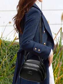 高品质皮革手提包钱包女包奢华设计师单肩斜挎包女士品牌信使包小号托特包 - 黑色 - 查看 11