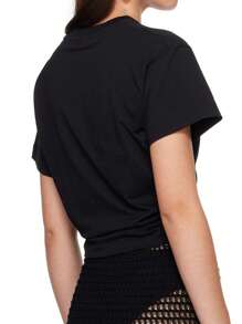 Women's Casual Sports T-Shirt, Fashion Athletic Black Fitted Short Metallic Ring Perforated Tee - Black - View 4